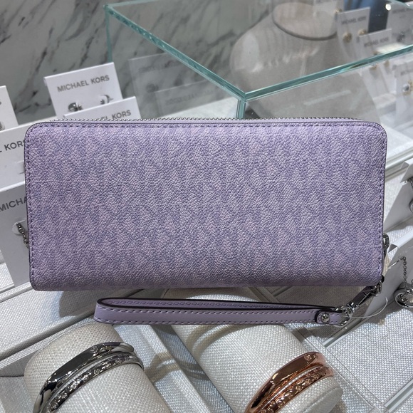 MICHAEL KORS Jet Set Large Signature Logo Continental Wallet Wristlet Lt Quartz - Picture 14 of 16